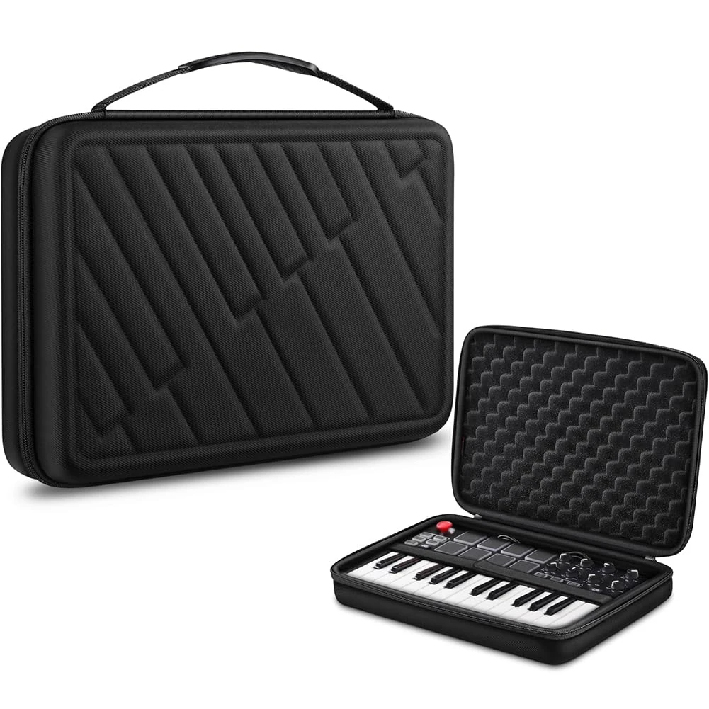 FINPAC Semi-Hard Carrying Case for AKAI Professional MPK Mini MKII & MK3 & MPK Mini Play | Alesis V Mini 25 Key USB MIDI Keyboard Controller Case with Cable Slot for Business, Travel (Black)