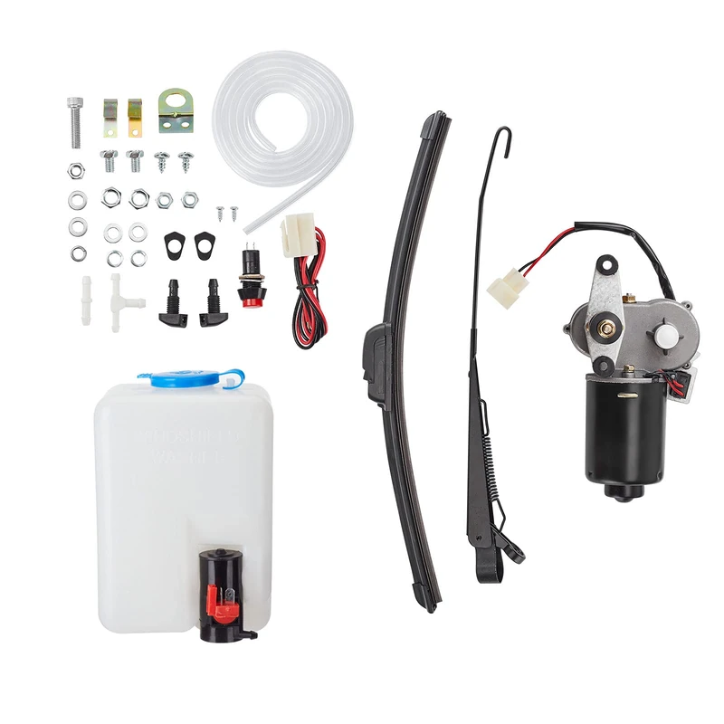 Kemimoto UTV Windshield Washer Reservoir with 12V Windshield Wiper Motor Kit Compatible with Polaris RZR Ranger General Can Am X3 Defeder Commander Golf Cart