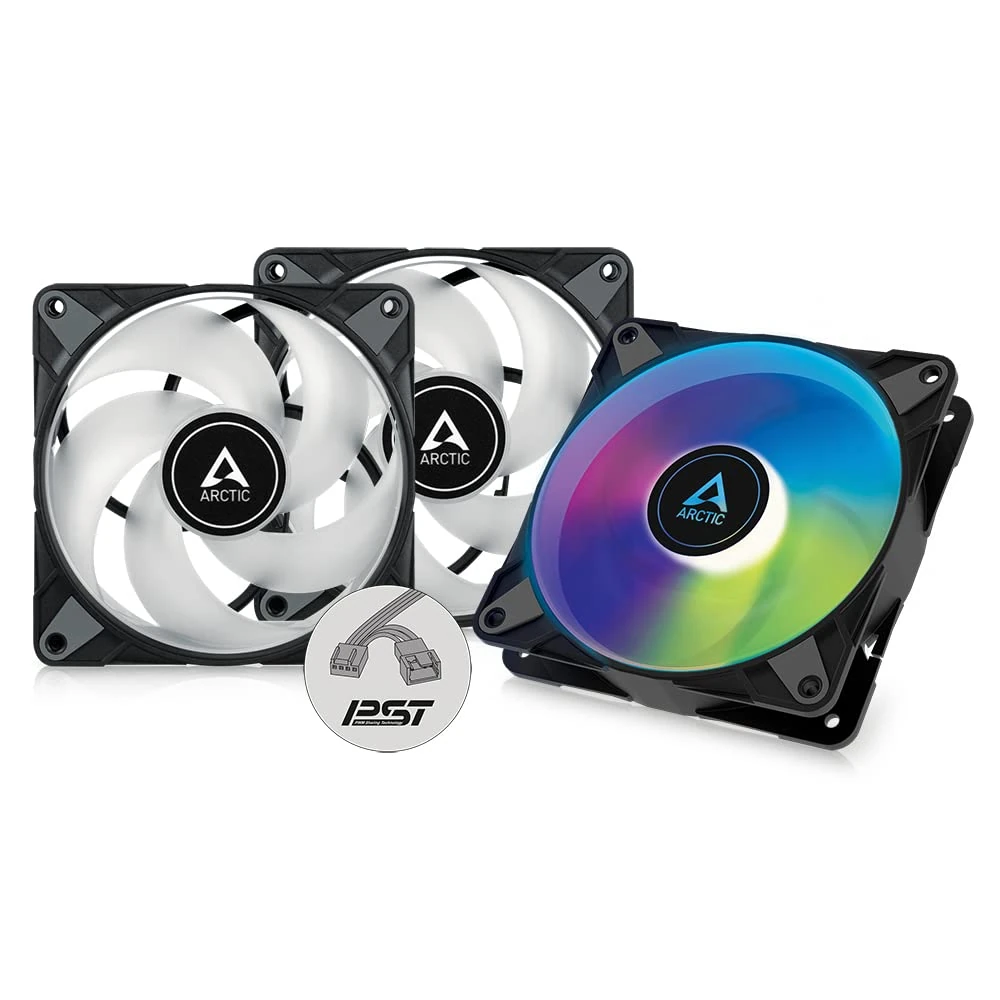 ARCTIC P12 PWM PST A-RGB (3 Pack) - PC Fan, 120mm Fan, PC Case Fan, Optimized for static pressure, Semi-passive: 200-2000 rpm (0 rpm <5%), 5V 3 pin ARGB LED - Black