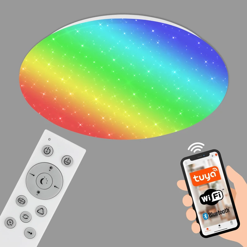 BRILONER Leuchten - LED Ceiling Light, WiFi Ceiling Light with Star Decoration, Dimmable, RGB, App Control, Includes Remote Control, Timer Function, Memory Function, 42 Watt, 3,800 Lumens, White, Diameter 50 cm
