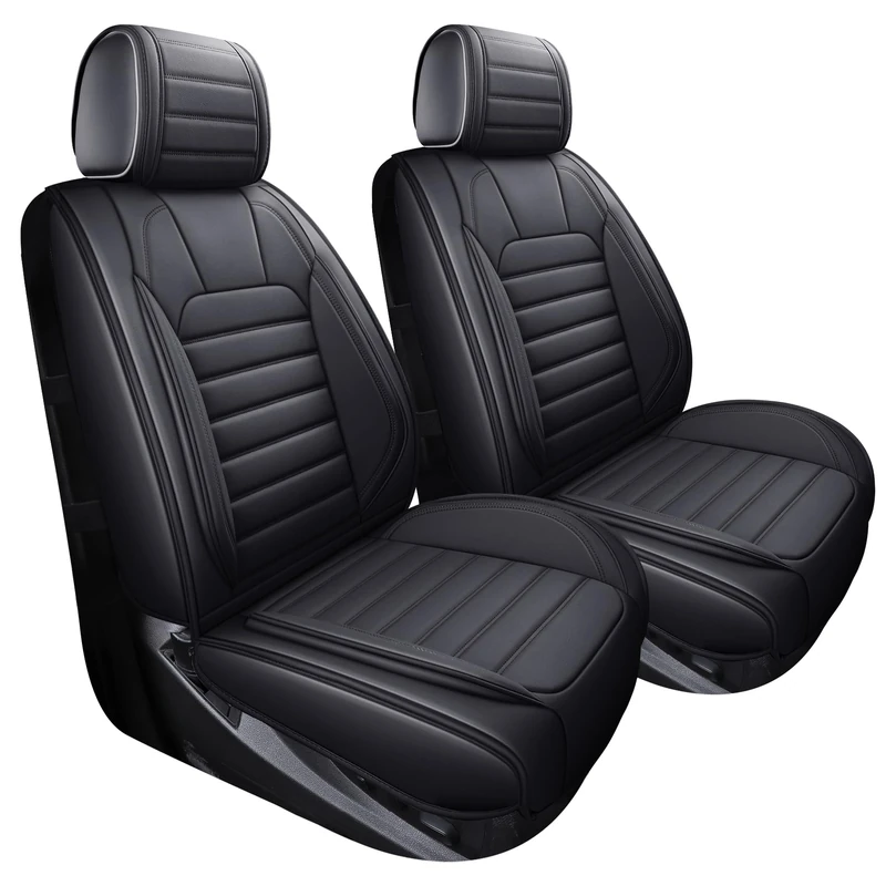 YIERTAI Truck Seat Covers for Chevy Chevrolet Silverado GMC Sierra Custom Fit 2007-2025 1500/2500/3500 Trail Boss Z71 Crew Double Extended Cab Waterproof Leather(2 PCS Front only/Black)