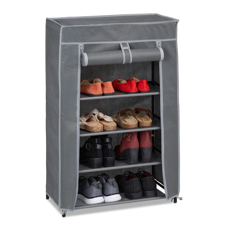 Relaxdays Shoe Storage, Rack, 5 Shelves, Compartment, Holds 15 Pairs of Shoes, HxWxD: 90 x 60 x 30 cm, Anthracite - Image 1