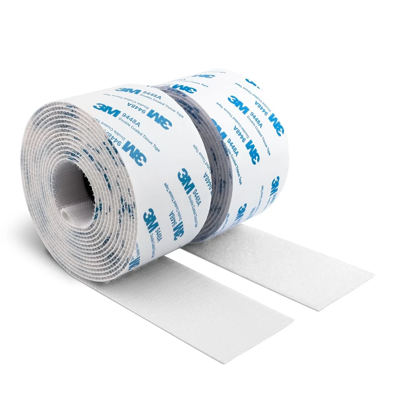 Hook and Loop Self Adhesive Tape 50MM x 6M Length 9448A Sticky Back Interlocking Nylon Fabric Fastener Heavy Duty Adhesion Strip Tape White