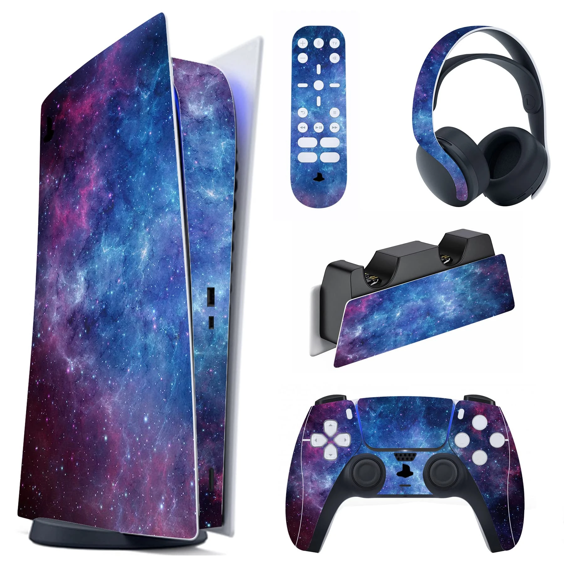 playvital Magic Sky Full Set Skin Decal for ps5 Console Digital Edition,Sticker Vinyl Decal Cover for ps5 Controller & Charging Station & Headset & Media Remote