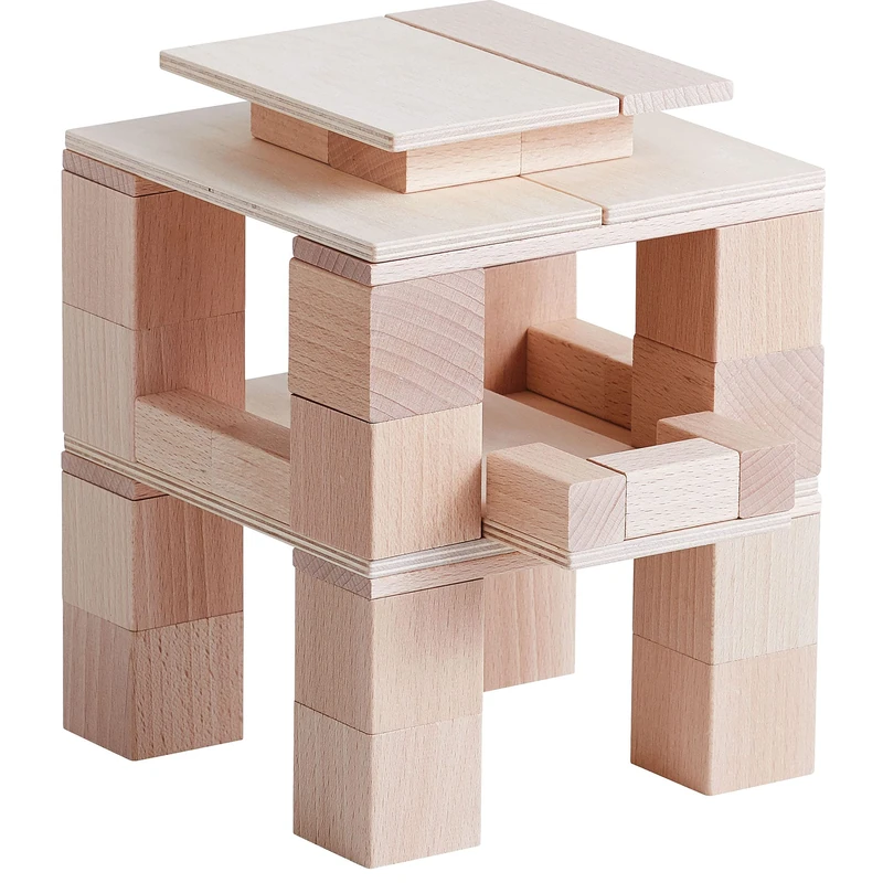 HABA 306250 Clever Up Bulding blocks 3.0 108 Wooden Pieces, with Educational Booklet & Sturdy Storage Bag- Ages 1 and Up (Made in Germany)