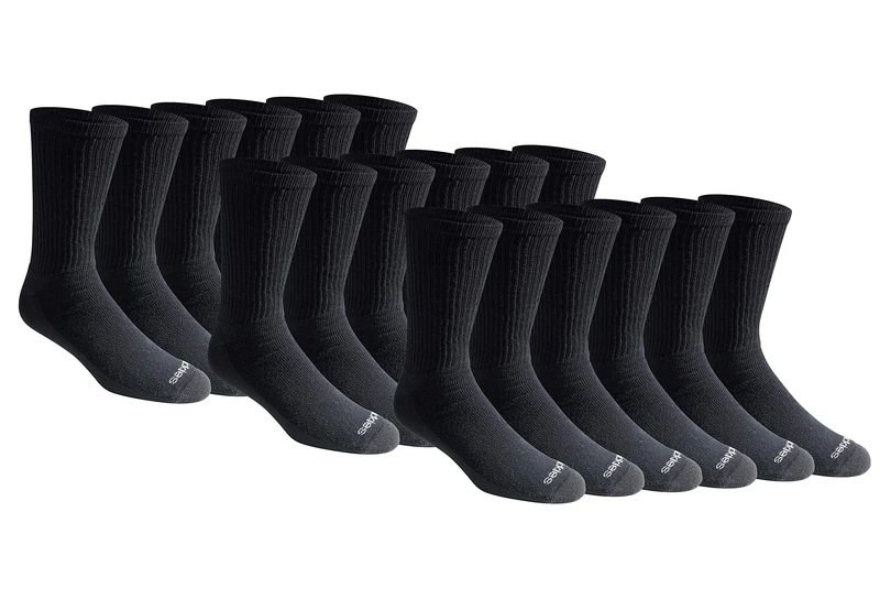 Dickies Men's Cotton Blend Cushioned Work Crew Socks, Available in L-XL (18, 36 Pairs), Black (18 Pairs), Large