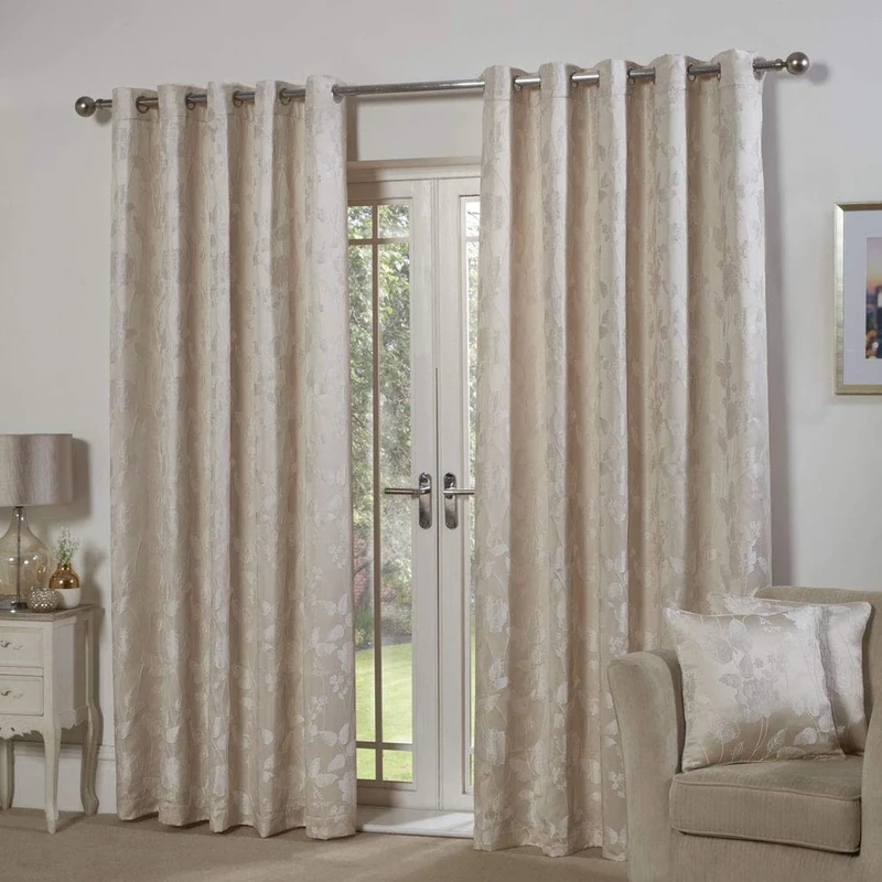 Emma Barclay – Fully Lined Curtains for Bedroom Living Room Jacquard Eyelet Two Panel Floral Curtains Butterfly Meadow Collection (90” x 72” Inch)(Cream)