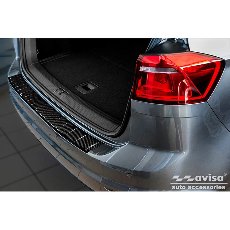 Avisa Real 3D Carbon Rear bumper protector compatible with Volkswagen Golf Sportsvan 2014-2017 & FL 2017- 'Ribs'