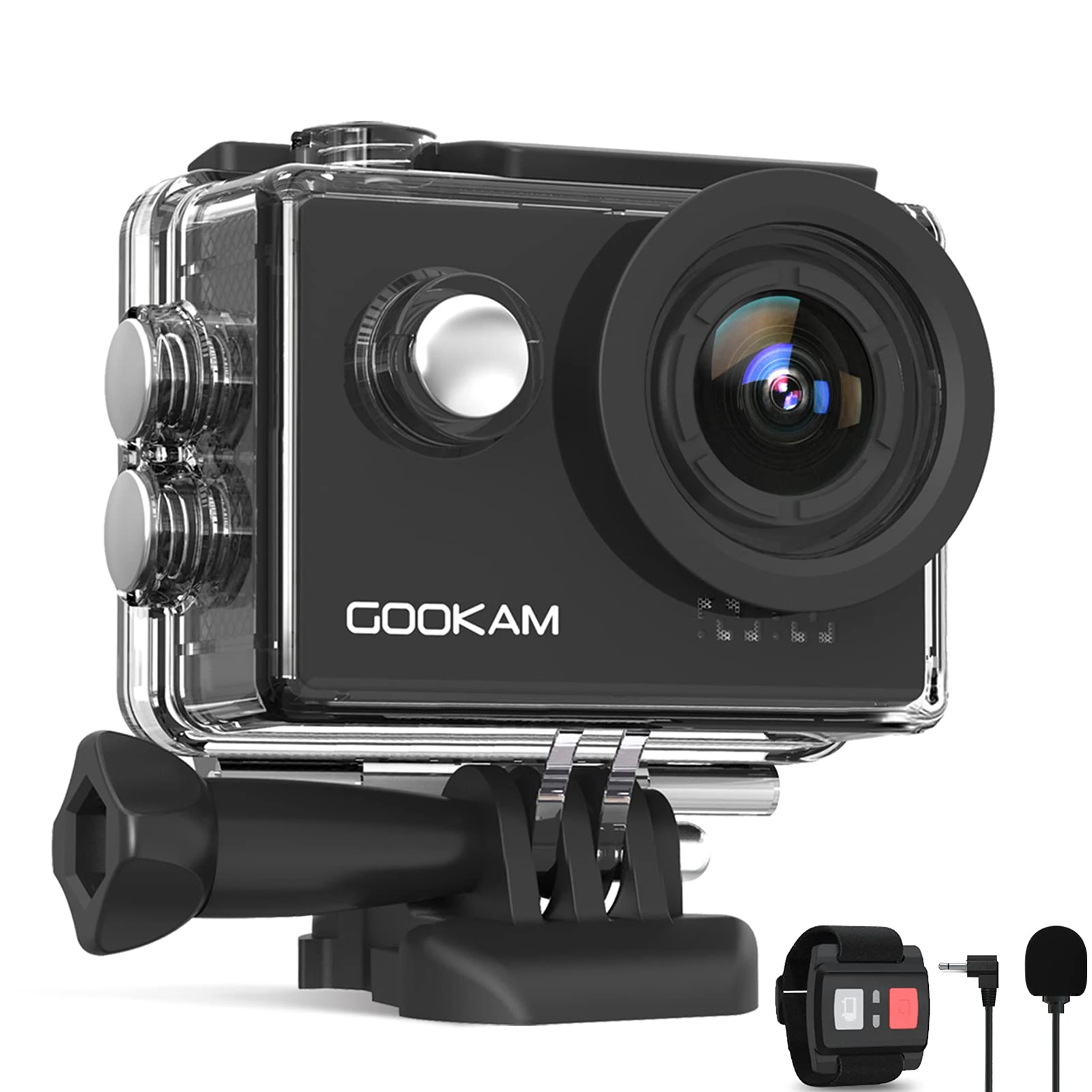 GOOKAM 4K/60fps Action Camera Ultra HD 20MP WiFi EIS Anti-Shake Waterproof Sports Camera 170° Wide Angle with Remote Control 2 Rechargeable 1350mAh Batteries and Mounting Accessories Kits