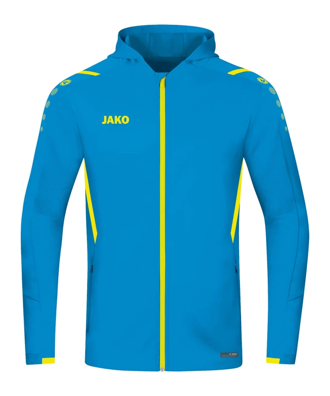 JAKO Challenge Unisex Children's Hooded Training Jacket Challenge with Hood, unisex_child, Challenge Hooded Training Jacket, 6821-443, Jako blue/neon yellow, 152 (EU)