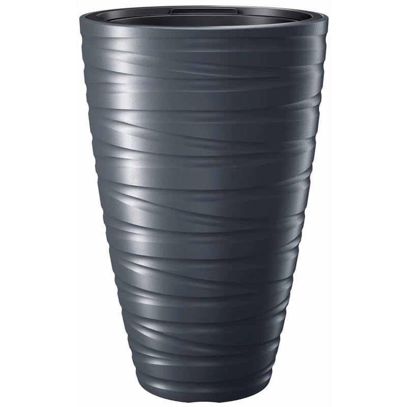 Prosperplast Maze DPMZ400 2-in-1 Plant Pot Including Plant Pot Round Plastic 37.5 cm Diameter 57.9 cm Height (Anthracite)