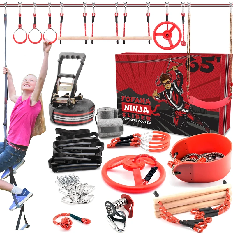Fofana Largest Ninja Warrior Obstacle Course for Kids - Slackline Included - Outdoor Ninja Toys for Children - Kids Toys - Image 1
