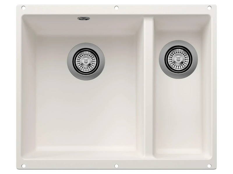 BLANCO Rotan 340/160-U Granite Sink Made of Silgranit White Installation Type: Undermount Main Sink Left for 60 cm-Wide Base Cabinets Large Basin Volume for Optimal Use