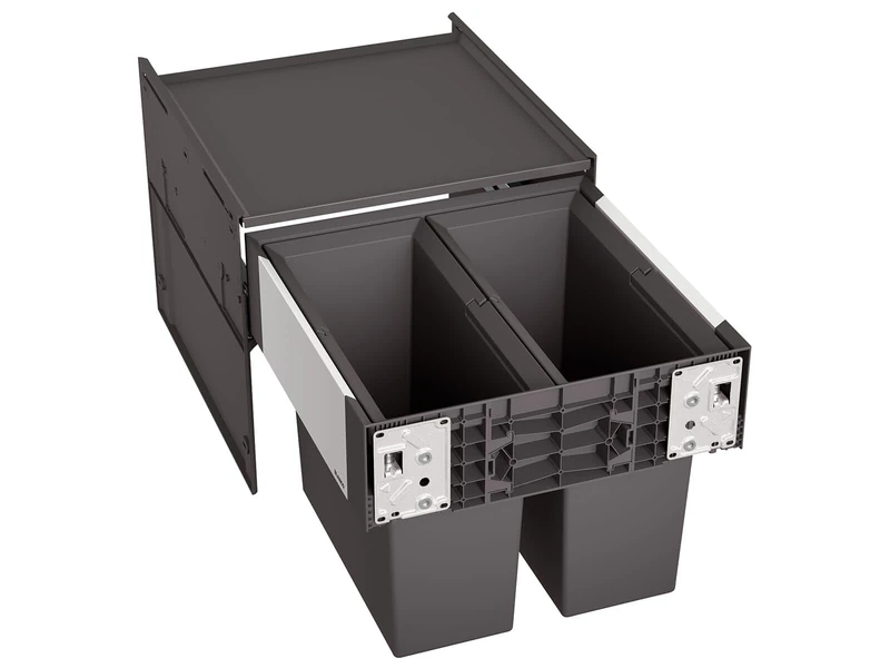 BLANCO Select II 45/2 | Waste Sorting System | for 45 cm Wide Base cabinets | Pull-Out System for Door-Front Fixing | System Cover | 2 x 16 Litre Bins | 400 mm Pull-Out Depth | [41.8x40x36.1 cm]