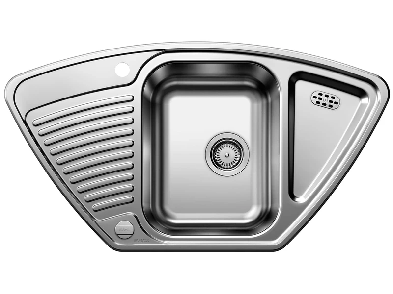 BLANCO TIPO 9 E | Stainless Steel | Installation Type: Inset Installation from Above | Main Bowl Central | for 60 cm Wide Base cabinets | Scratch-Resistant | Corner Sink | [93x51x17.4 cm]