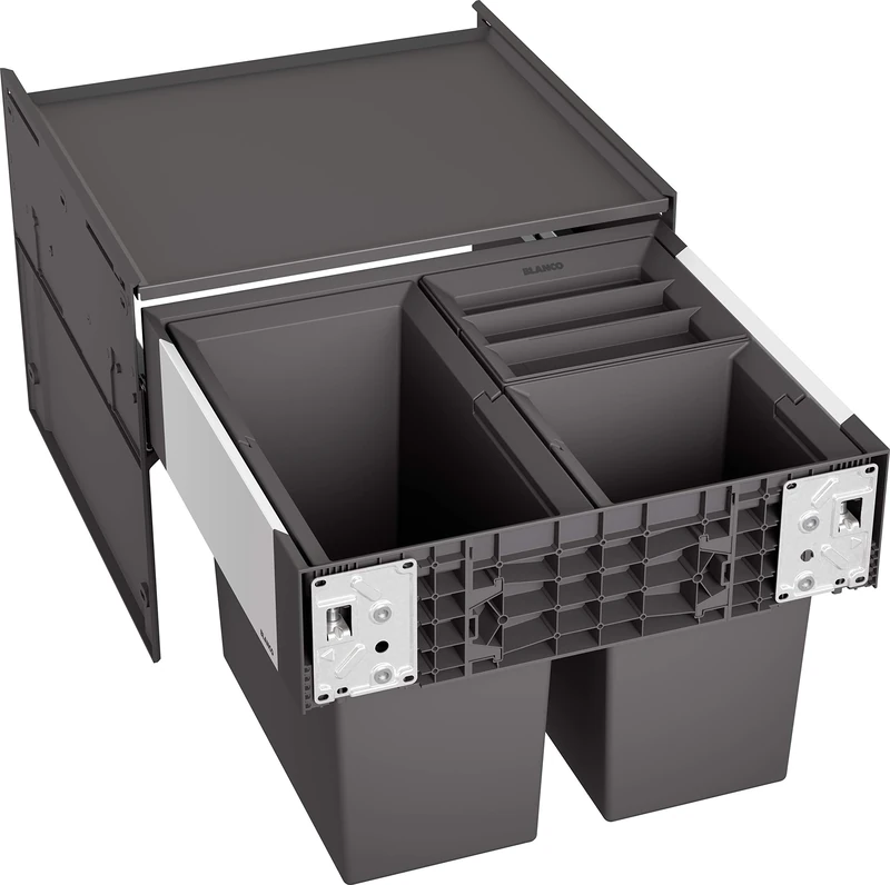 BLANCO Select II 50/2 | Waste Sorting System | for 50 cm Wide Base cabinets | Pull-Out System for Door-Front Fixing | System Cover | 2 x 19 Litre Bins | 400 mm Pull-Out Depth | [46.8x40x36.1 cm]