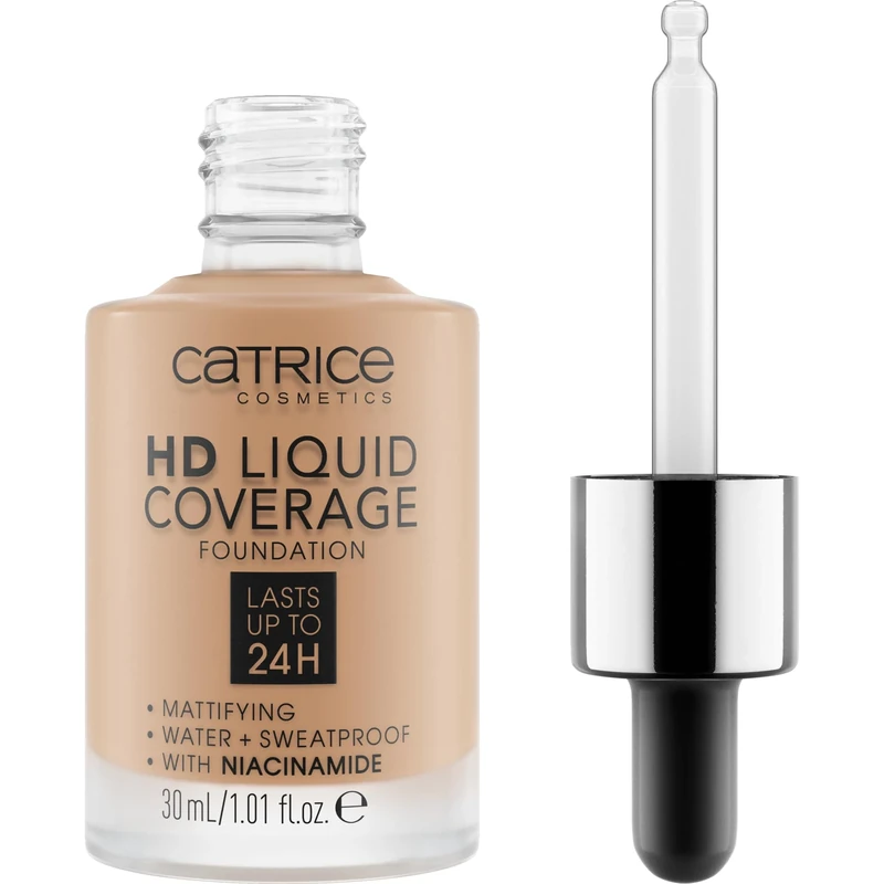 Catrice HD Liquid Coverage Foundation, No. 050, Nude, Long-Lasting, Matte, for Blemished Skin, Vegan, Oil-Free, Waterproof, Alcohol-Free, Pack of 1 (30 ml)