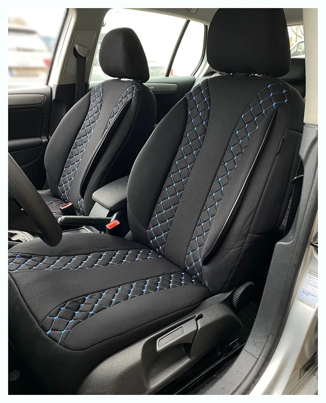 BREMER SITZBEZÜGE Universal Seat Covers Seat Cover Protective Cover for Drivers and Passengers FB:N306 (Black/Blue Stitch)