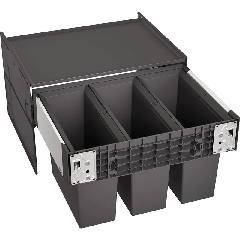 BLANCO Select II 60/3 | Waste Sorting System | for 60 cm Wide Base cabinets | Pull-Out System for Door-Front Fixing | System Cover | 3 x 15 Litre Bins | 400 mm Pull-Out Depth | [56.8x40x36.1 cm]
