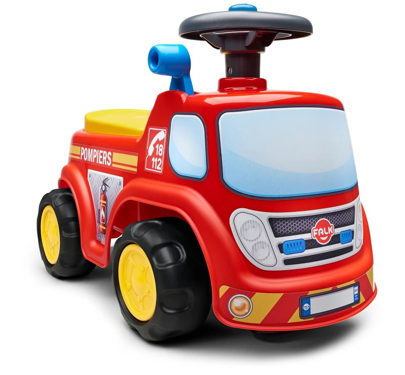 Falk - Fire Truck Ride-On - From 12 Months - Made in France - Directional Steering Wheel with Horn - Sound Effect Lever - Storage Box - Customisable License Plate - 700, 700