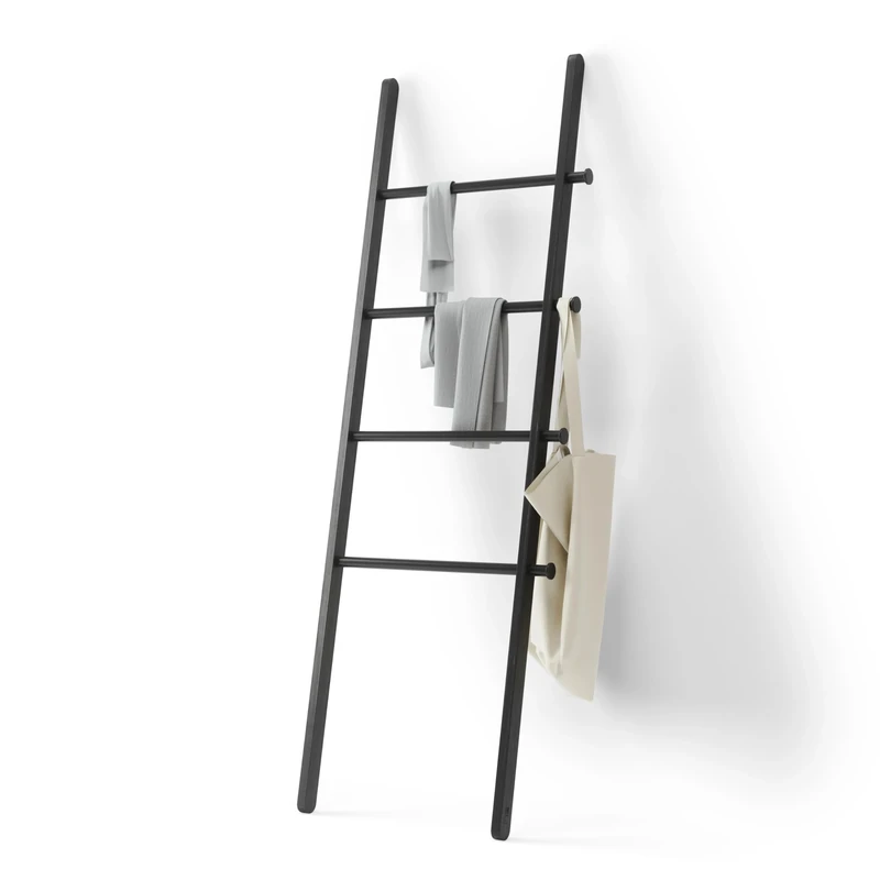 Umbra Leana Decorative Ladder, Expandable Blanket Rack, Bathroom Towel Holder, and Clothes Organizer, Regular, Black