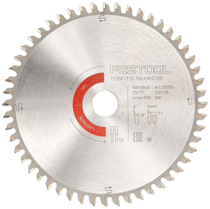 Festool 205554 Special Saw Blade TF52 Laminate/HPL,Silver,Black,Red,HW 160x1,8x20