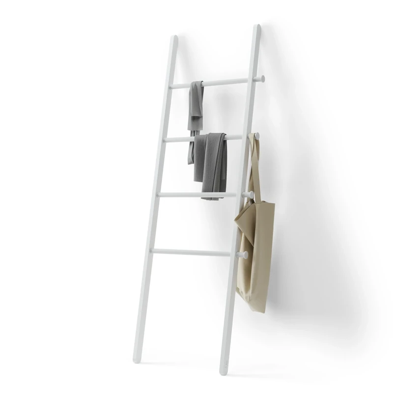 Umbra Leana Decorative Ladder, Expandable Blanket Rack, Bathroom Towel Holder, and Clothes Organizer, Regular, White