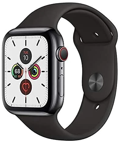 Apple Watch Series 5 (GPS + Cellular, 44mm) - Space Black Stainless Steel with Black Band (Renewed)