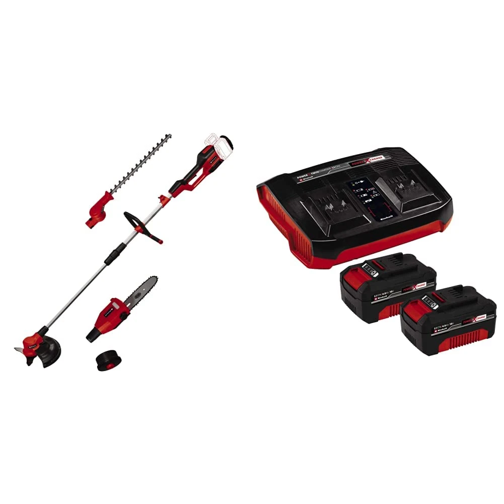 Einhell Power X-Change 36V Cordless 4-in-1 Multi-Functional Garden Tool | Strimmer, Hedge Trimmer, Long Reach Trimmer, Pole Pruning Chainsaw | GE-LM 364in1 With 2 x 4.0 Ah Batteries and Twin Charger