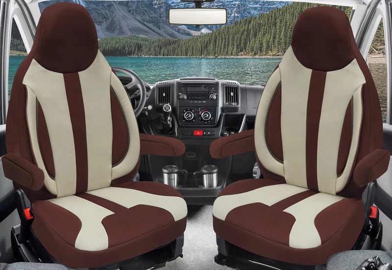 BREMER SITZBEZÜGE Custom Seat Covers Protective Covers Pilot Seats Driver and Passenger Set Compatible with Motorhome Fiat Ducato, Pössl, Knaus, Adria, Carthago, Pilote Laika WPL412 Beige/Brown