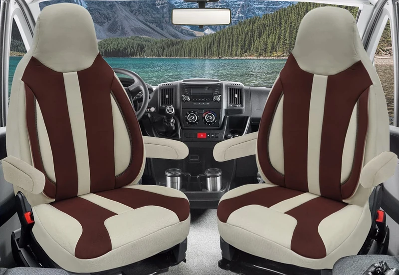 BREMER SITZBEZÜGE Measure Pilot Seat Covers Compatible with Peugeot Boxer Type 250 Motorhome Accessories Camper | Set of 2 Slipcovers Including Armrest Covers in Beige/Brown | WPL413