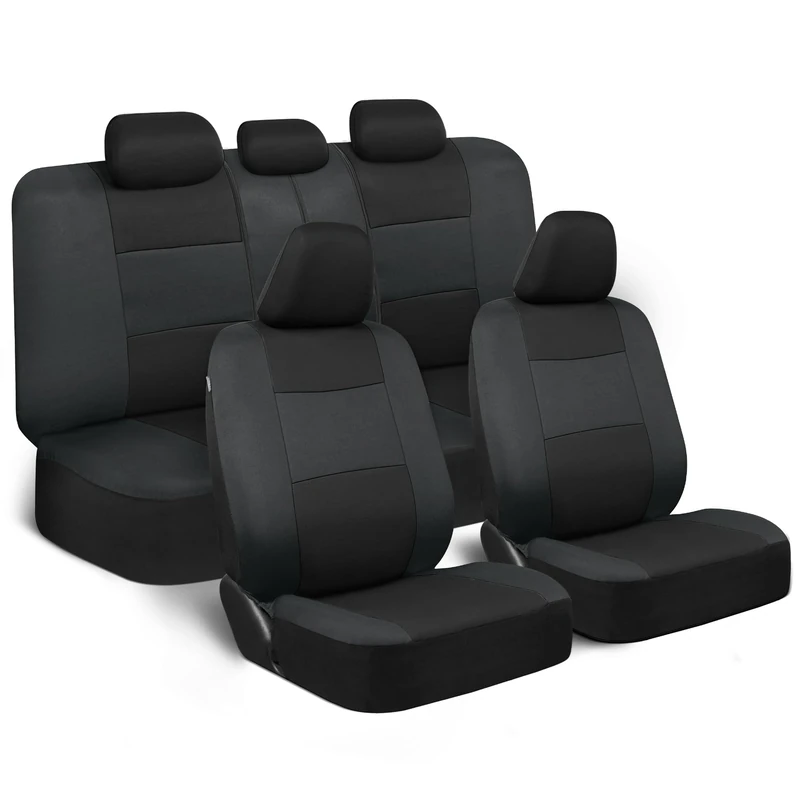 BDK PolyPro Car Seat Covers Full Set in Black on Charcoal – Front and Rear Split Bench Seat Protectors, Universal Fit for Auto Truck Van SUV, Auto Seat Covers Compatible for Ford Chevy Toyota Honda