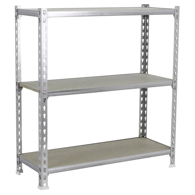 Simon Rack Garage Shelving Unit 900x800x400 mm, 3 Tier Metal Rack with 16 mm MDF Shelves, 150 kg per Shelf, Galvanised/Wood – Maderclick