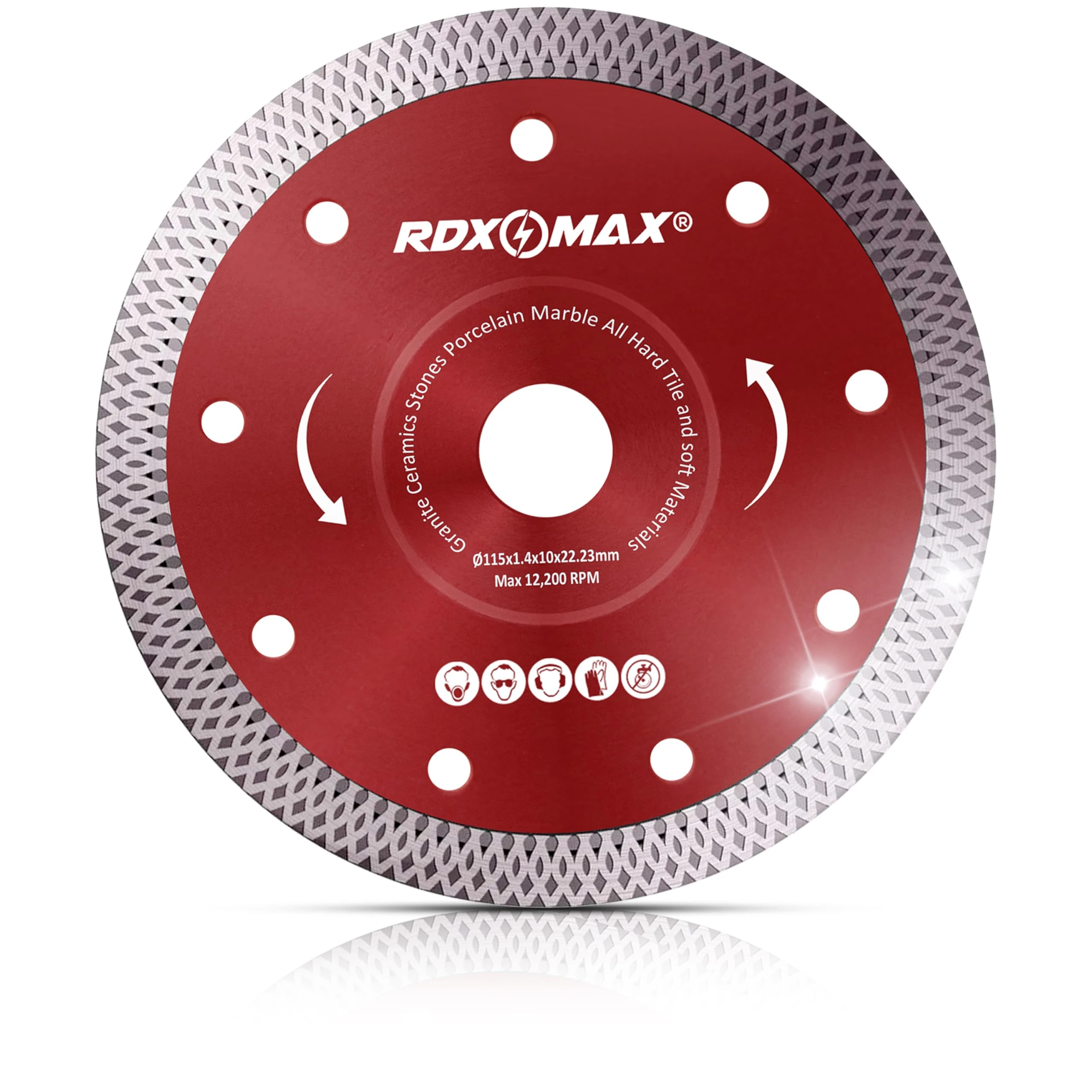 RDXMAX ® 115mm Diamond Cutting Discs for Angle Grinder - Super Thin Fast, Clean Cut on Porcelain, Granite, Marble, Concrete, Tiles, Stones, Bricks & Ceramics- 4.5" Wheel - Size 115 x 1.4 x 22.23mm