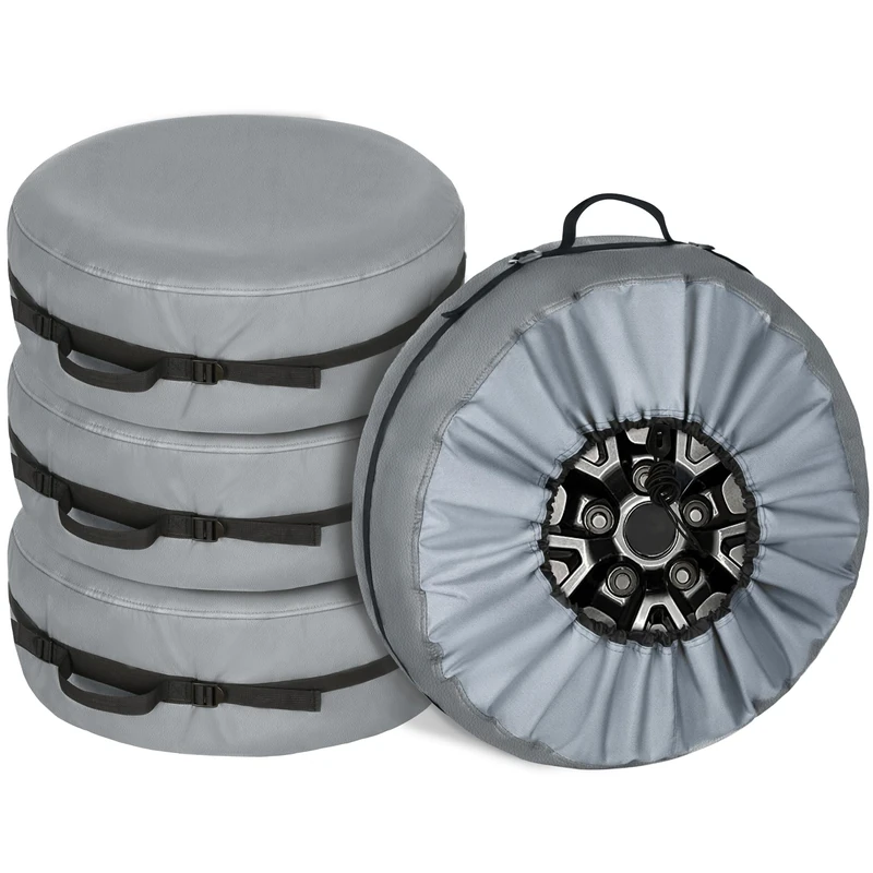 Explore Land Tire Cover with Handle - Seasonal Spare Tire Bag, Durable Winter Wheel Storage Tote Against Dust and Scratches, 4 Pack (Fits Tire Diameters 23''-25.75'', Charcoal)