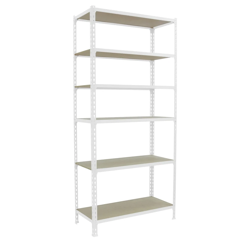 Simon Rack Garage Shelving Unit 2500x800x300 mm, 6 Tier Metal Rack with 16 mm MDF Shelves, 150 kg per Shelf, White/Wood – Maderclick