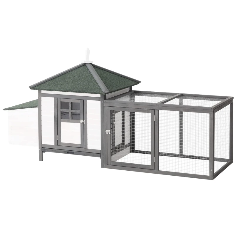PawHut Chicken Coop with Chicken Run, Outdoor Hen House Poultry Cage with Nesting Box, Openable Top, 196 x 76 x 97cm, Grey