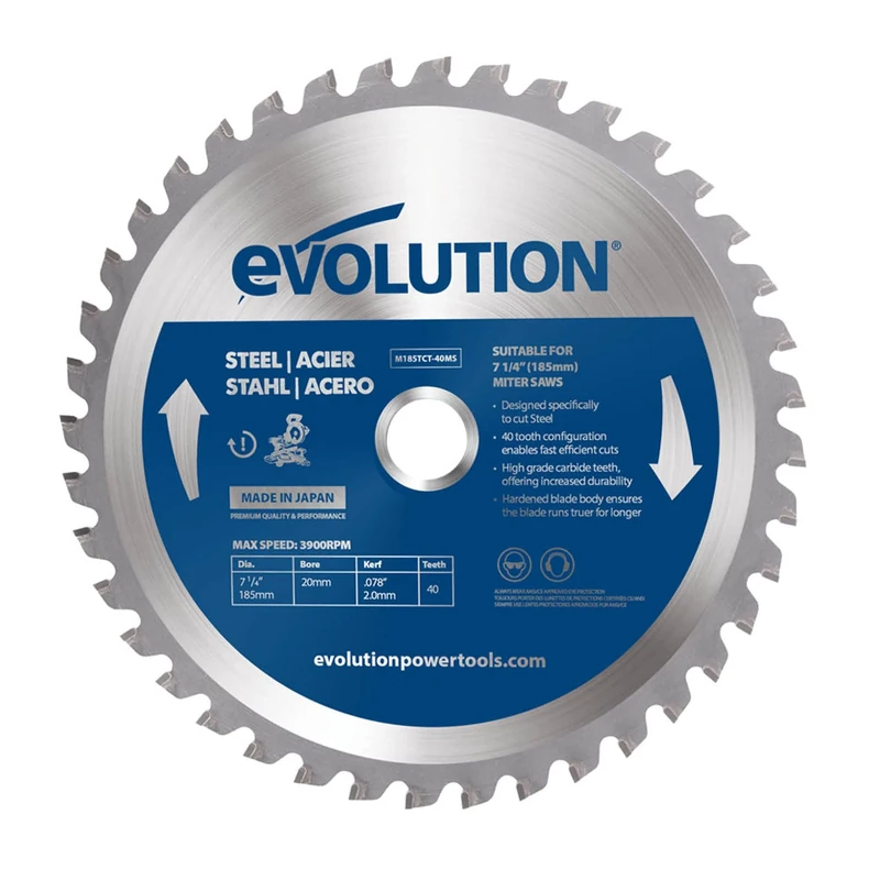 Evolution Power Tools M185TCT-40MS Mild Steel Cutting TCT Mitre Saw Blade, Cold Metal Cutting, 40 Teeth, 185mm