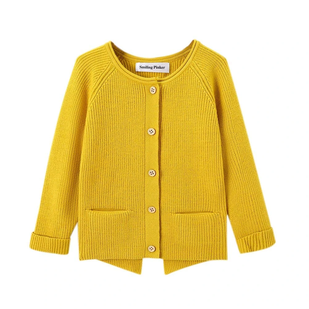 SMILING PINKER Toddler Girls Knit Cardigan Soft Warm Sweaters with Pockets (Yellow, 12-24 Months)