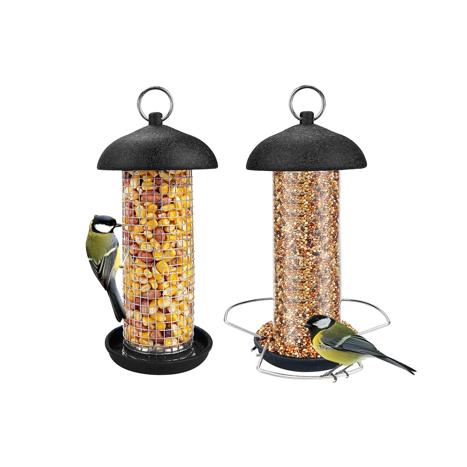 Urban Deco Bird Feeders for Small Birds Hanging Bird Feeder 2 Set Metal Tube Mixed Seed Feeder with Hanger Peanut Feeder for Garden Outside Yard for Attracting Wild Birds (Black-2 Pack)