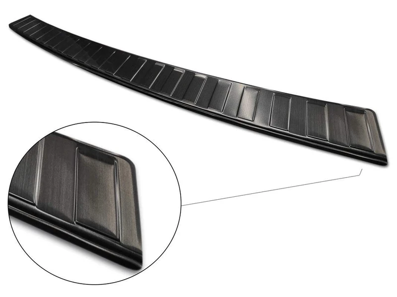 Avisa Black Stainless Steel Rear bumper protector compatible with VW Transporter T5 2003-2015 (all) & T6 2015- / FL 2019- (with barn doors) 'XL' 'Ribs'