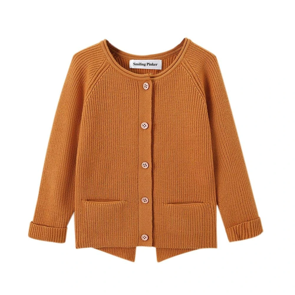 SMILING PINKER Toddler Girls Knit Cardigan Soft Warm Sweaters with Pockets (Camel, 5-6 Years)