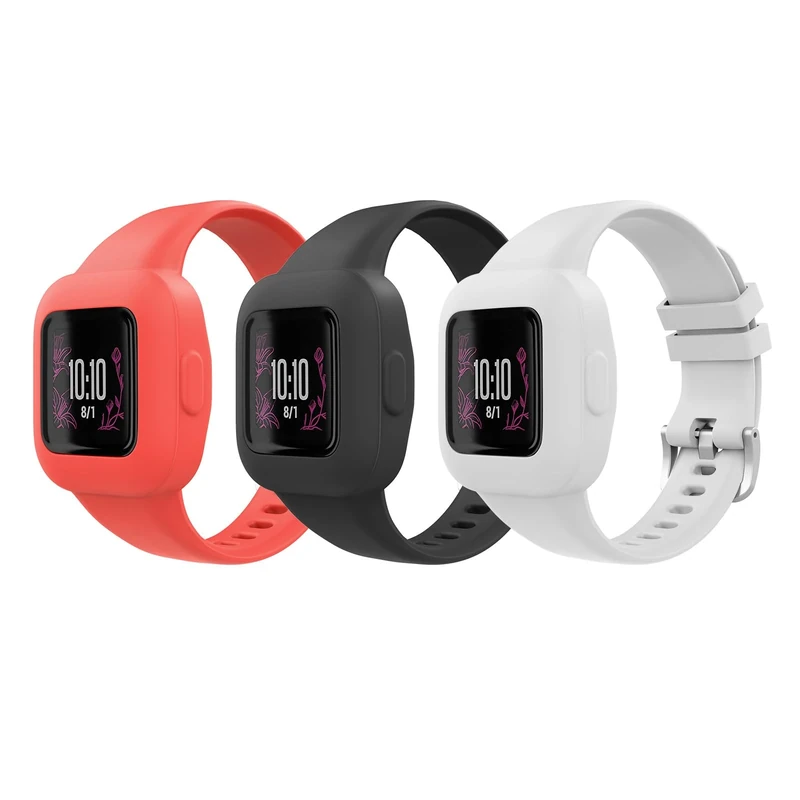 MoKo 3-Pack Strap Compatible with Garmin Vivofit jr. 3 Fitness Tracker for Kids, Soft Silicone Adjustable Replacement Band Wristband Bracelet, Black & Red & White