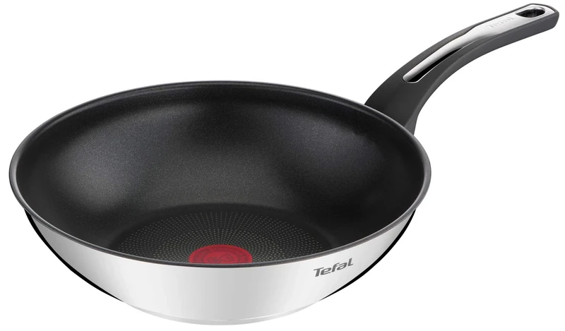 Tefal Emotion E3001904 Wok Pan, 28 cm, Non-Stick Coating, Thick Base for Even Heat Distribution, Elegant Design, Robust Handle, Induction, Cooking Indicator, Cranberry