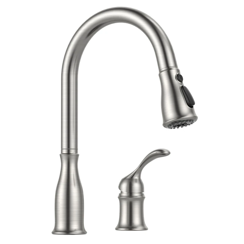 APPASO 2 Hole Kitchen Faucet with Pull Down Sprayer, Stainless Steel Brushed Nickel Commercial Kitchen Sink Faucet with Side Single Handle, APS278BN