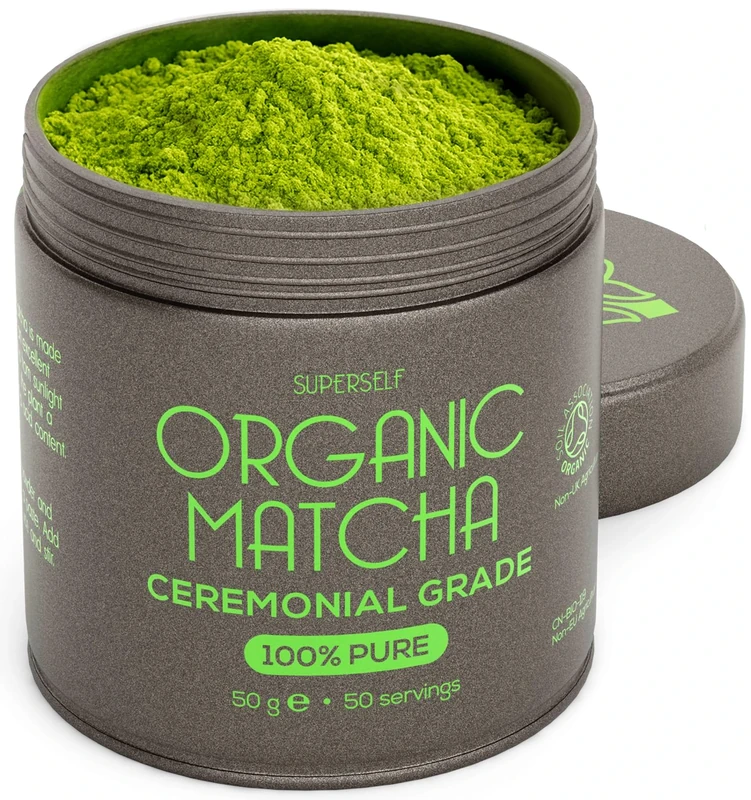 SuperSelf Organic Matcha Powder - Ceremonial Grade & 100% Pure - Smooth Taste & Vibrant Green - Macha for Straight Tea, Lattes, Baking - Certified Organic - Japanese Stone Ground Method - 50g Gift Tin
