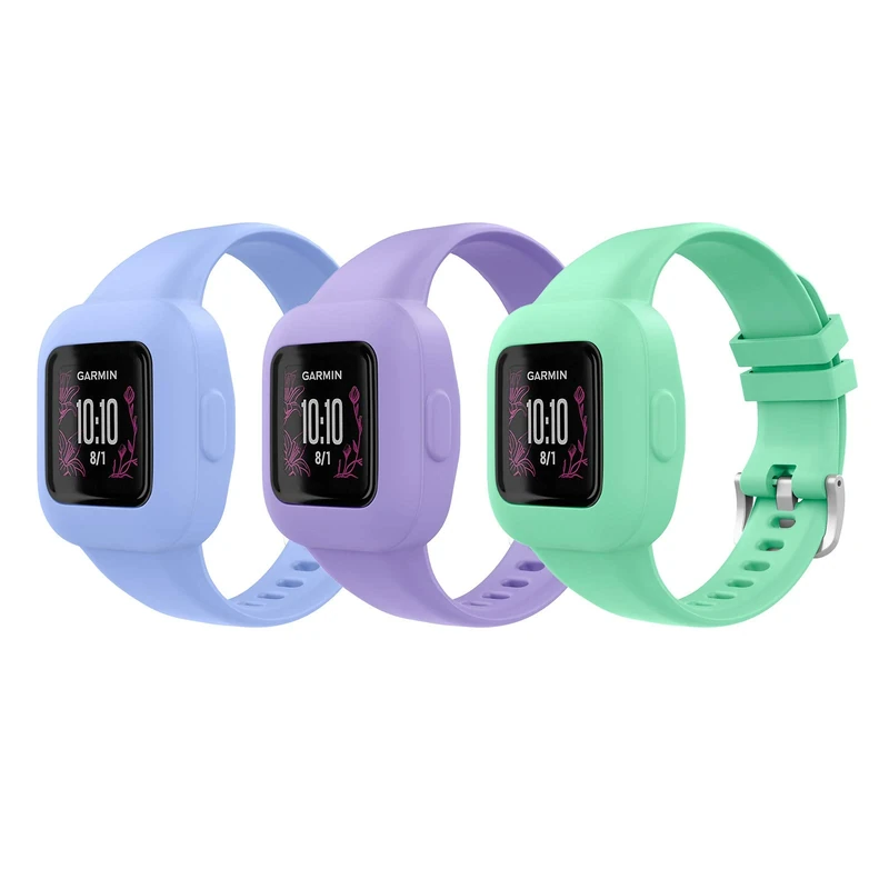 MoKo 3-Pack Strap Compatible with Garmin Vivofit jr. 3 Fitness Tracker for Kids, Soft Silicone Adjustable Replacement Band Wristband Bracelet, Light Green & Light Purple & Light Blue