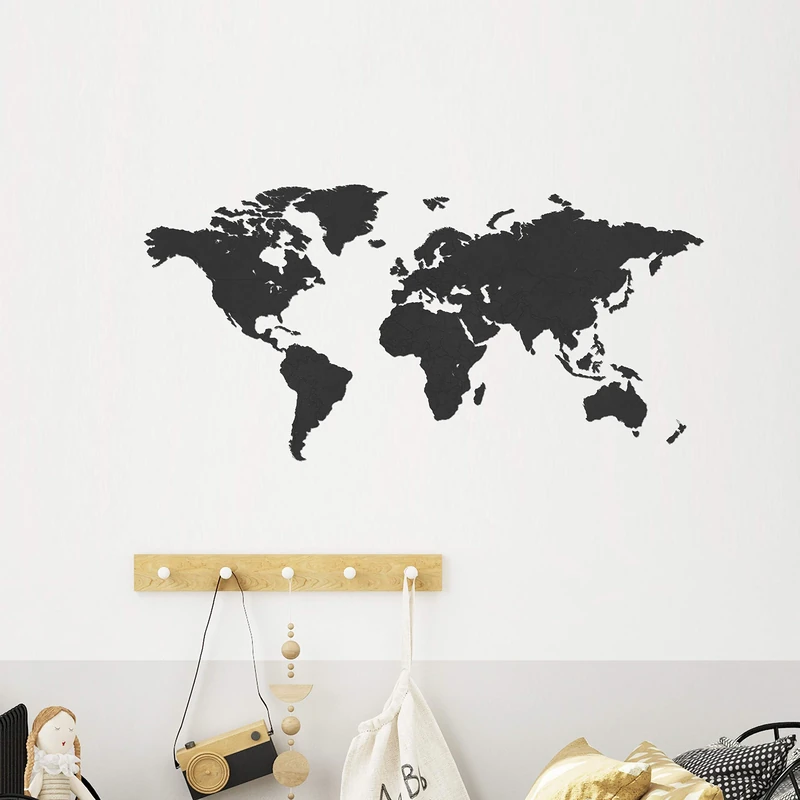 Creative Use of Technology Wooden world map - Black - Medium (90 x 45 cm) - Home decoration - Wall decoration - Wooden wall art - Wooden world map