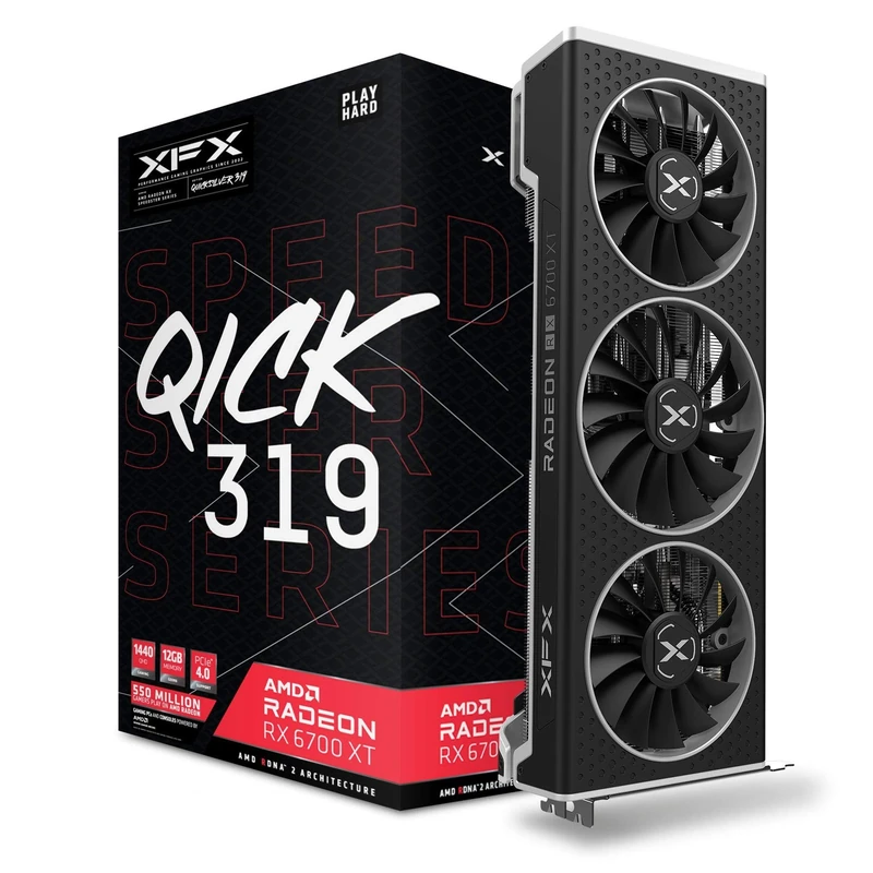 XFX Speedster QICK319 AMD Radeon RX 6700 XT Ultra Gaming Graphics Card with 12GB GDDR6 HDMI 3xDP, AMD RDNA 2 RX-67XTYPUDP