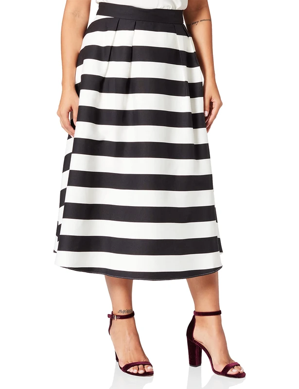 APART Fashion Women's Satin Rock Skirt, Creme-Schwarz, Normal